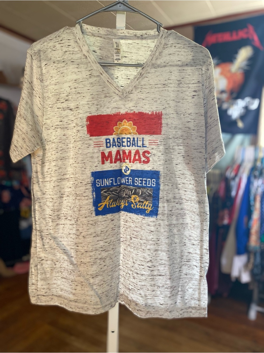 Bella Canvas Cream V-Neck 'Baseball Mamas' -sunflower seeds